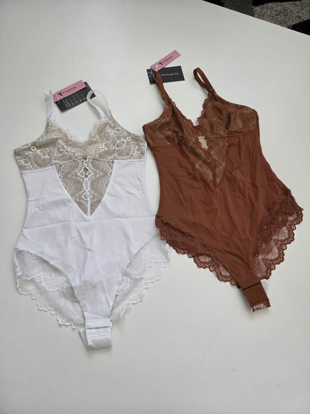 Lot of 2 TDIFFUN Lace V-Neck Thong Bodysuits Shapewear NWT Size S
